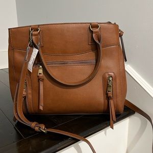 Cognac Zipper Crossbody Satchel